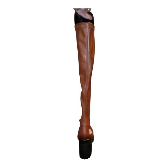 OVER THE KNEE BOOTS, LEATHER, BROWN, GIANNI BINI, PLATEFORM HEEL, SIZE 6M - Picture 3 of 4